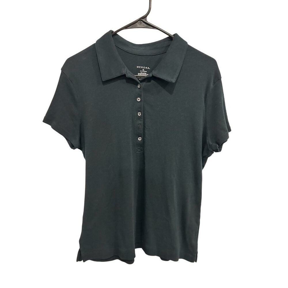 Merona Short Sleeve Collared Button Front Casual Top Polo Shirt Size XL Classic